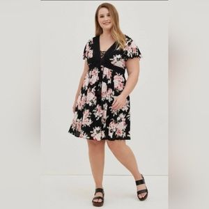 Torrid - size 2 - Mini Gauze Lace-Up Skater Dress